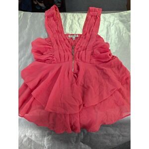Haute Mode coral womens juniors L shirt top tank zipper front NWT